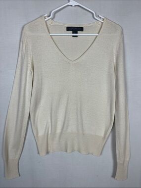 Express Design Studio Silk Cashmere Blend Cream V Neck Sweater